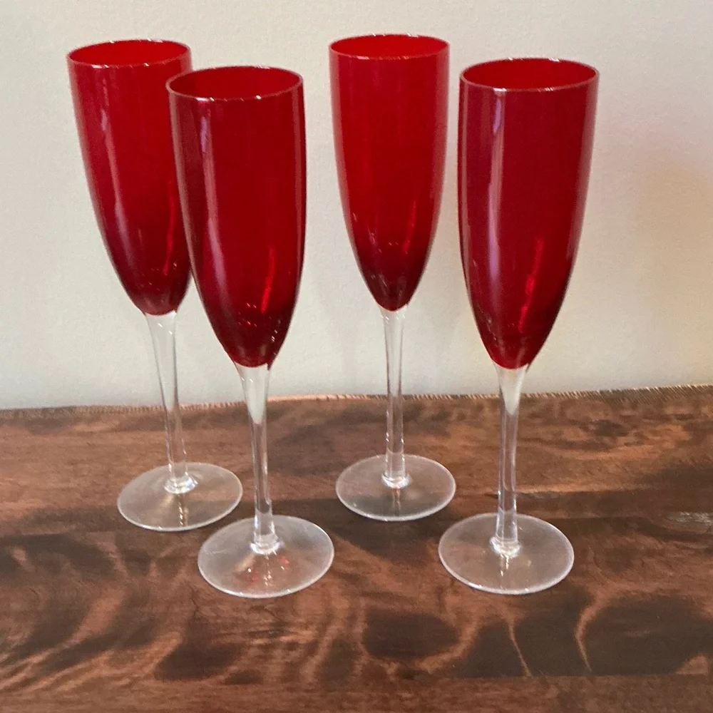 Pottery Barn Ruby Red Champagne Flutes